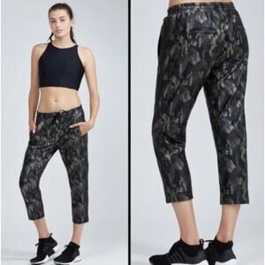 Koral Activewear Metallic Caliber Tuxedo Stripe Camo Print Vegan Pants Travel